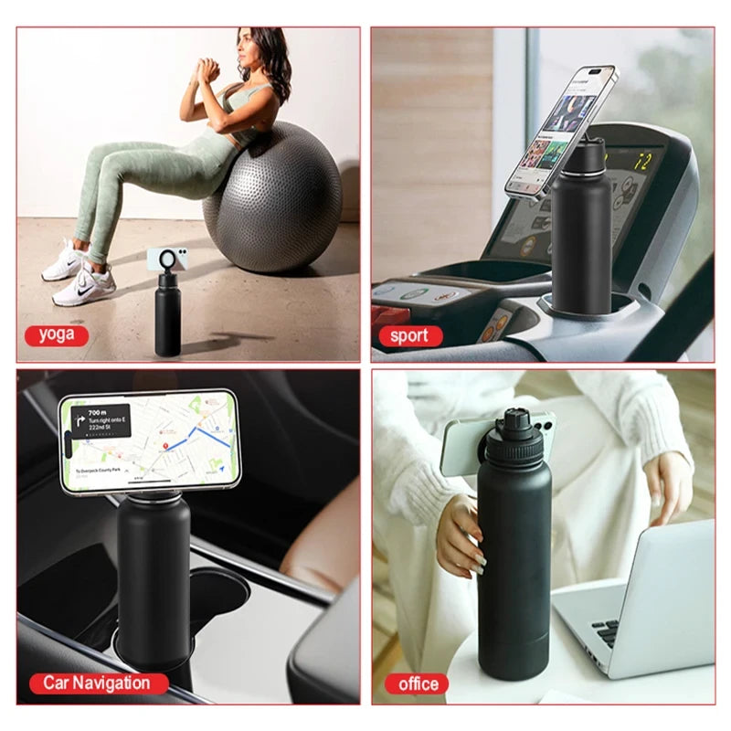 Magnetic Insulated Phone Holder Water Bottle